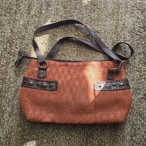 Stylish Orange Small Handbag with Brown Accents Like New
